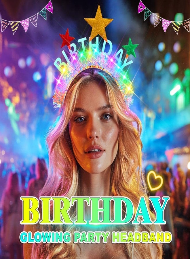 REETAN Light Up Birthday Headband LED Star Headbands Glow Party Hair Accessories for Women - Image 3